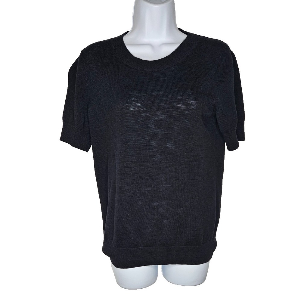 J Crew Sweater Womens M Black Short Sleeve Knit Cotton Lightweight Top